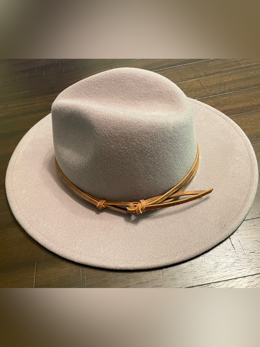WYETH Blush Wool Felt Wide-Brim Fedora with Tan Taupe Leather Band